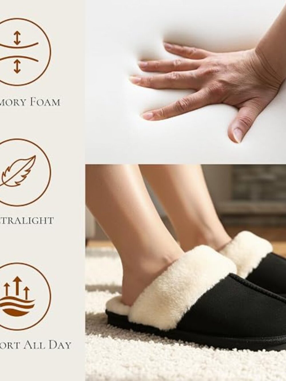 uzzy Slippers for Women Cozy Faux Fur House Shoes Memory Foam Slippers - Picture 5 of 5